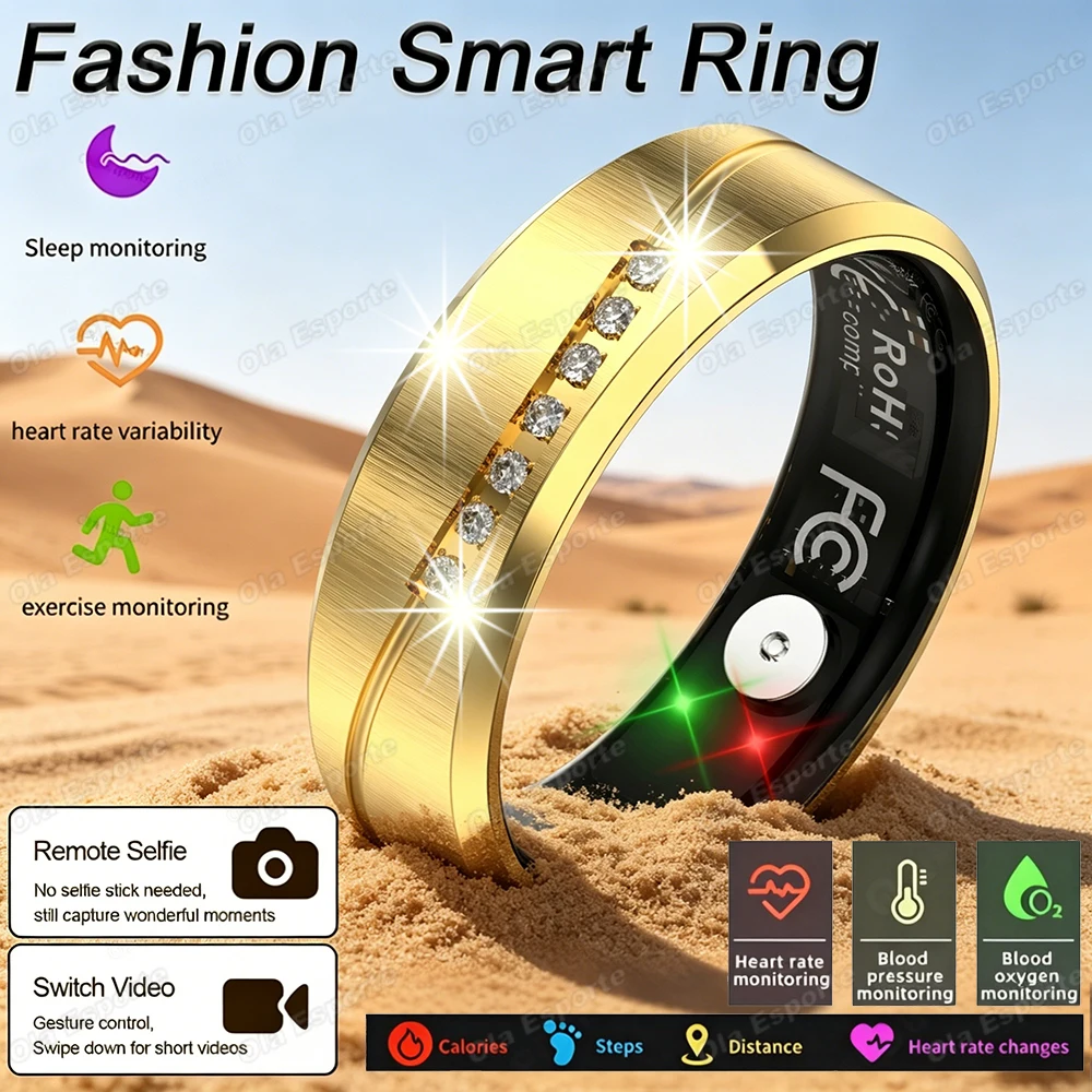 Vibrations-Erinnerungs-Smartring, Fernbedienung für Selfies, Herzfrequenz-/Blutdruck-/Sauerstoffmessung, Schlafüberwachung, Videoschalter, wasserdichter Smartring HT30