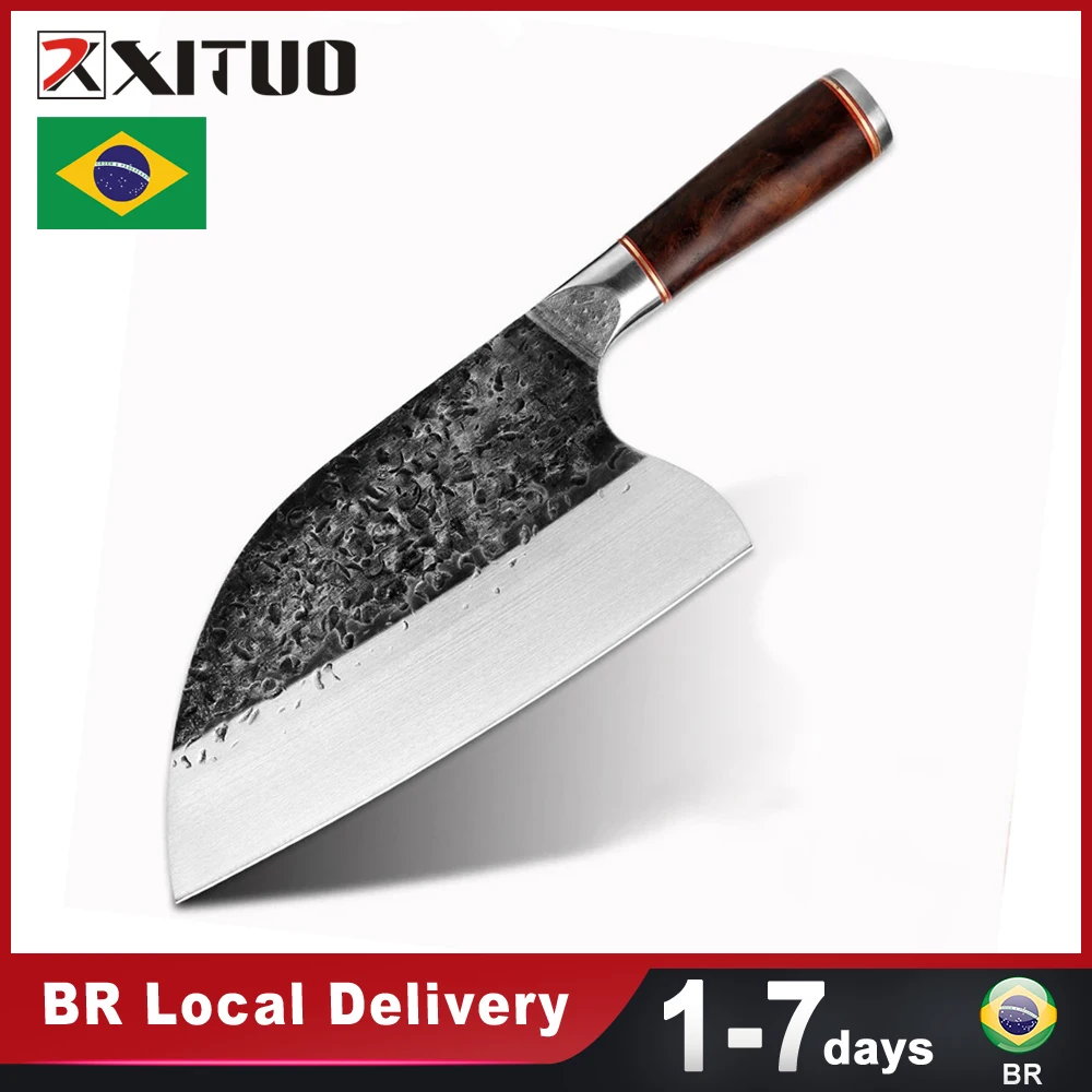 BR Warehouse Fast Shipping Stainless Steel Chef Knife Ebony handle Handmade Forged Sharp Cleaver Wide blade Pro Butcher Knife