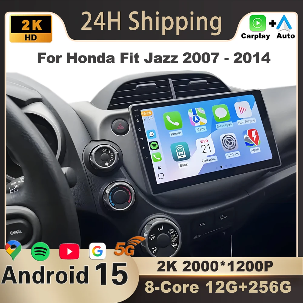 Radio para Auto de 10 Pulgadas para Honda Fit Jazz 2007-2014, Android 15, GPS, Multimedia, Auto Carplay, Nuevo Ventilador BT, Unidad de Navegación, WIFI 1
