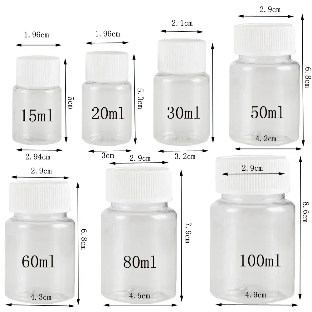 5Pcs 15ml-100ml Plastic Pill Bottles With Empty Seal Caps Refillable Capsule Dispenser Bottle Portable Travel Size Pill Vials