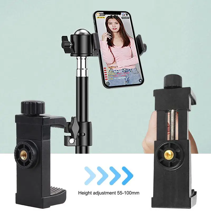 Universal Phone Holder Clamp Smartphone Clip Holder Mount Bracket, Aluminum Alloy Phone Tripod Adapter with Cold Shoe Mount