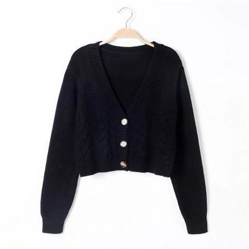 Cardigan court à col en V pour femme, pull torsadé, manteau d'automne, simple boutonnage, taille haute, veste femme, automne, hiver, nouveau, 2024