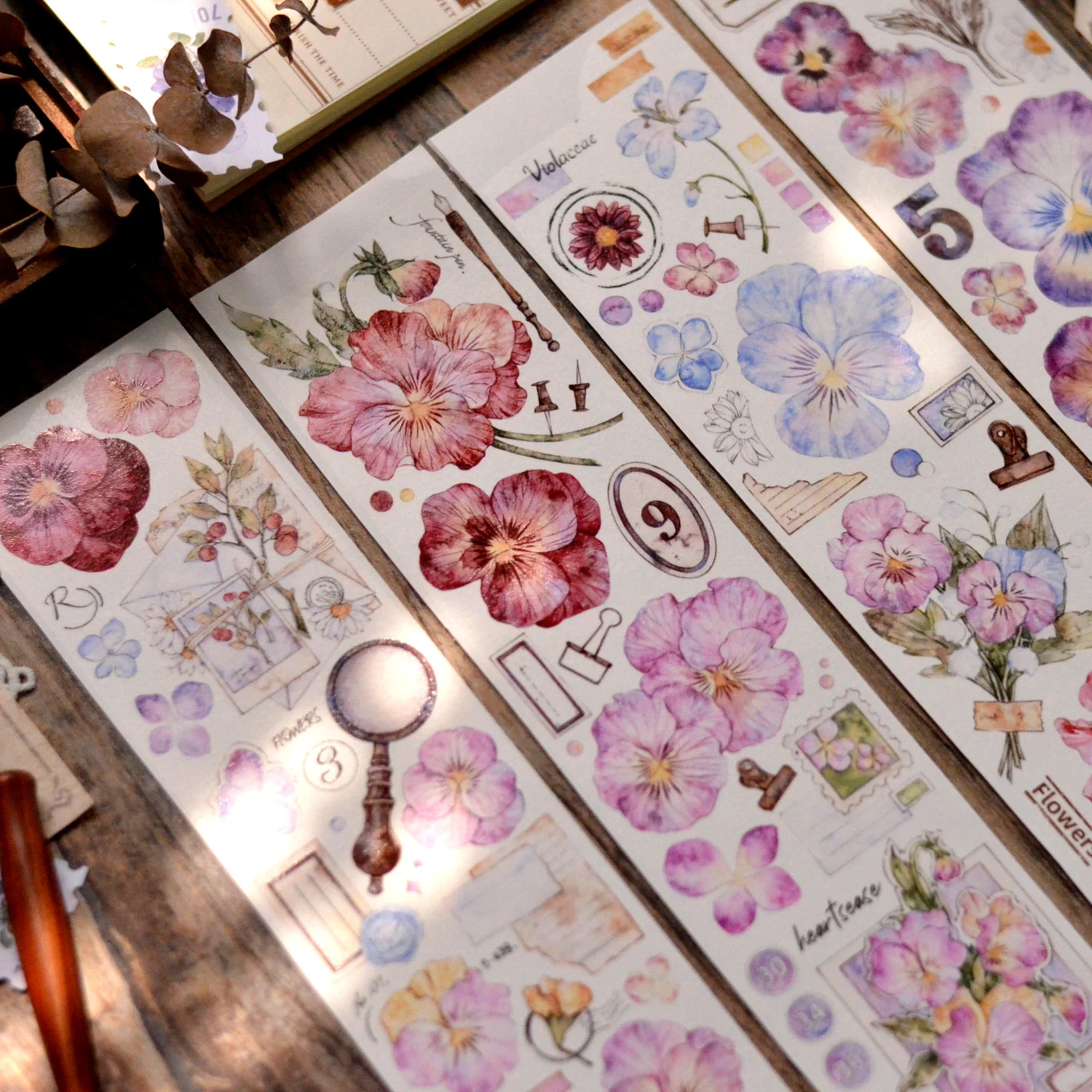 5Meter Rolle Vintage Blume Stiefmütterchen Blumen journal Washi Pet Tape