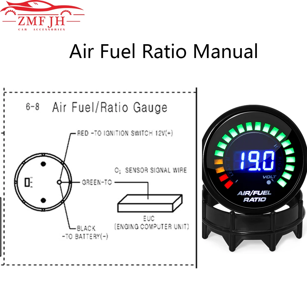 ZMFJH Petrol Car 12V Digital 52mm Air Fuel Ratio Gauge Narrowband Oxygen Sensor 0258006028 Smoke Lens AFR Meter 20:1-10:1