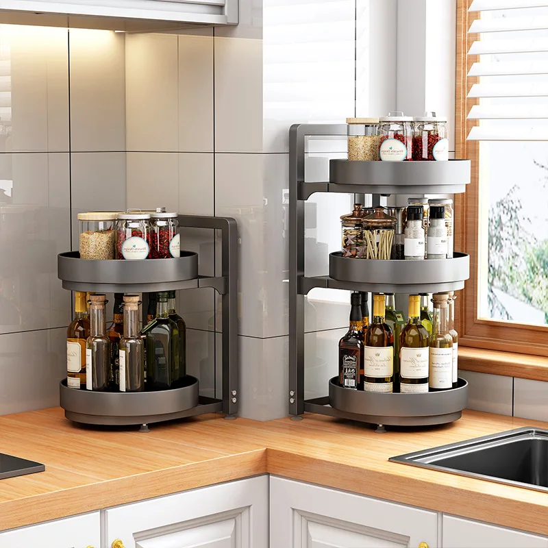 Spice Rack 360° Rotating Kitchen Spice Shelf Storage Organizer Metal Seasoning Holder for Turntable Cabinet