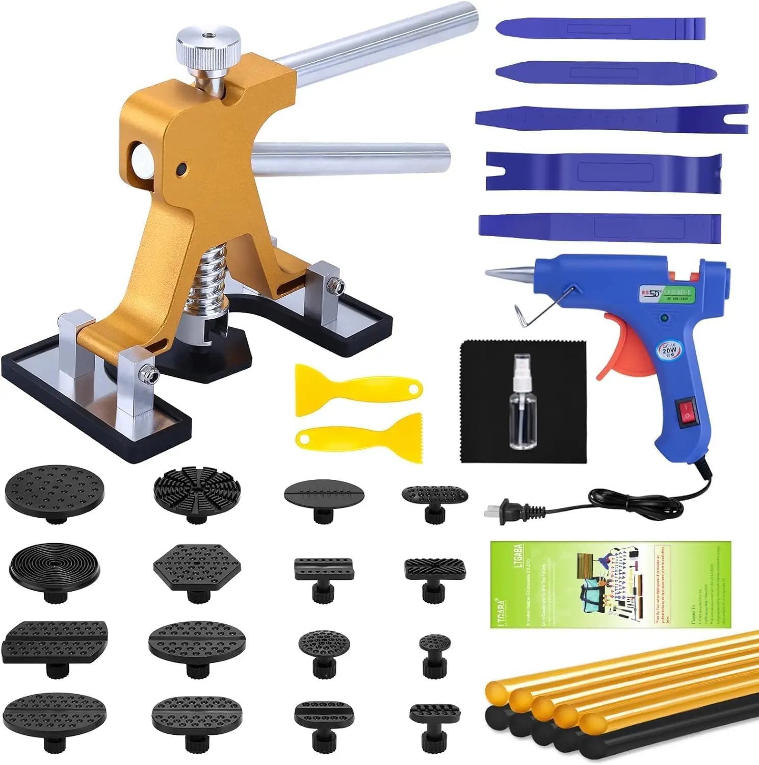 

Dent Puller 36pcs Car Dent Repair Kit with Adjustable Golden Puller & 20W Glue Gun for Hail Damage