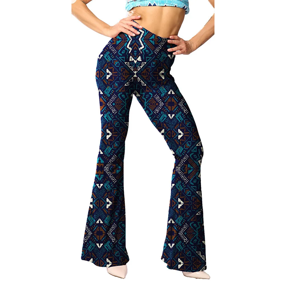 High Waist Printed Wide Leg Pants Women's plus Size Extended Slim Fit Flared Yoga Sports Pants Casual Wear Polyester Milk Silk