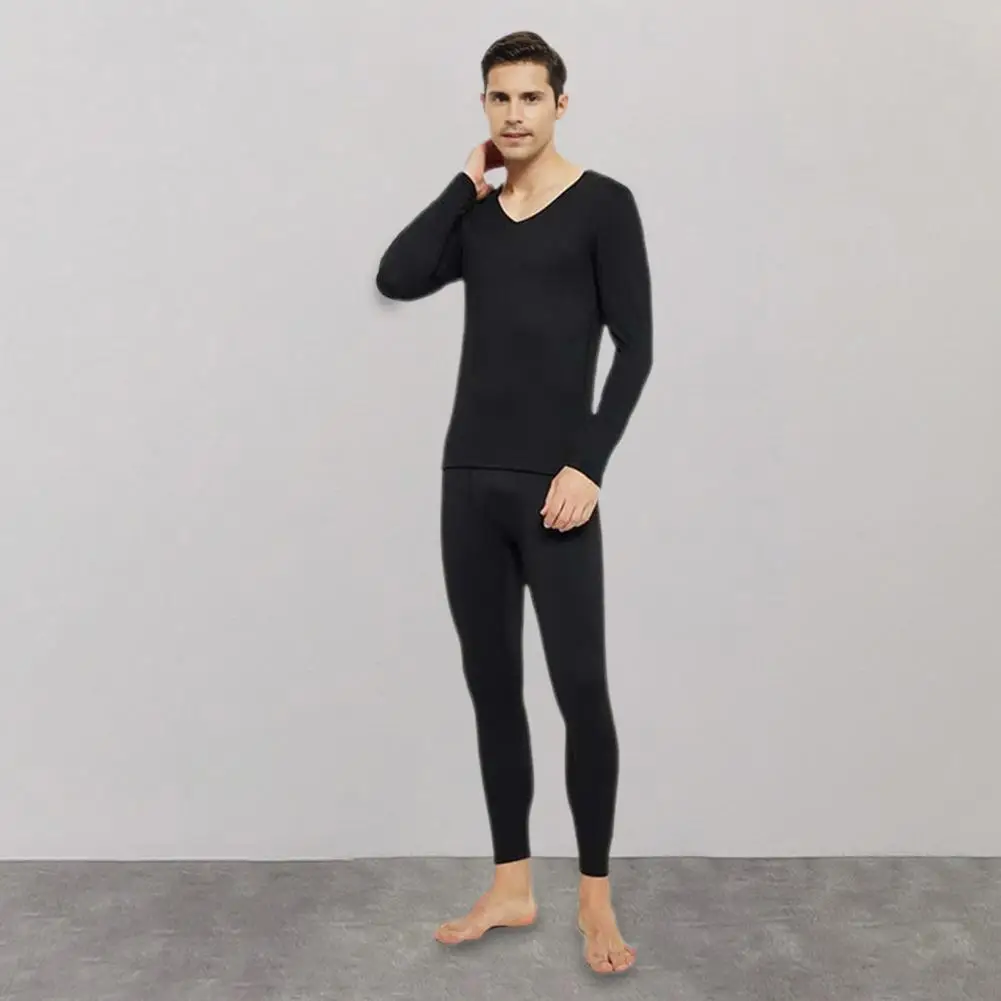 2 teile/satz Winter Männer Thermo Unterwäsche Set V-Ausschnitt warme dicke Plüsch nahtlose schlanke elastische Männer Pyjamas Set Trainings anzug Top Hosen Set