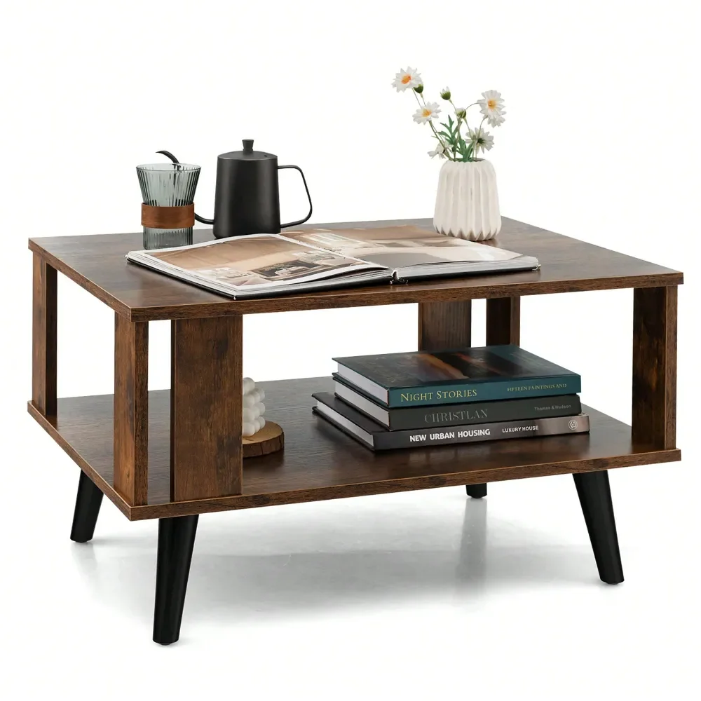 

Coffee Table Retro MidCentury Coffee Table W Storage Open Shelf Living Room