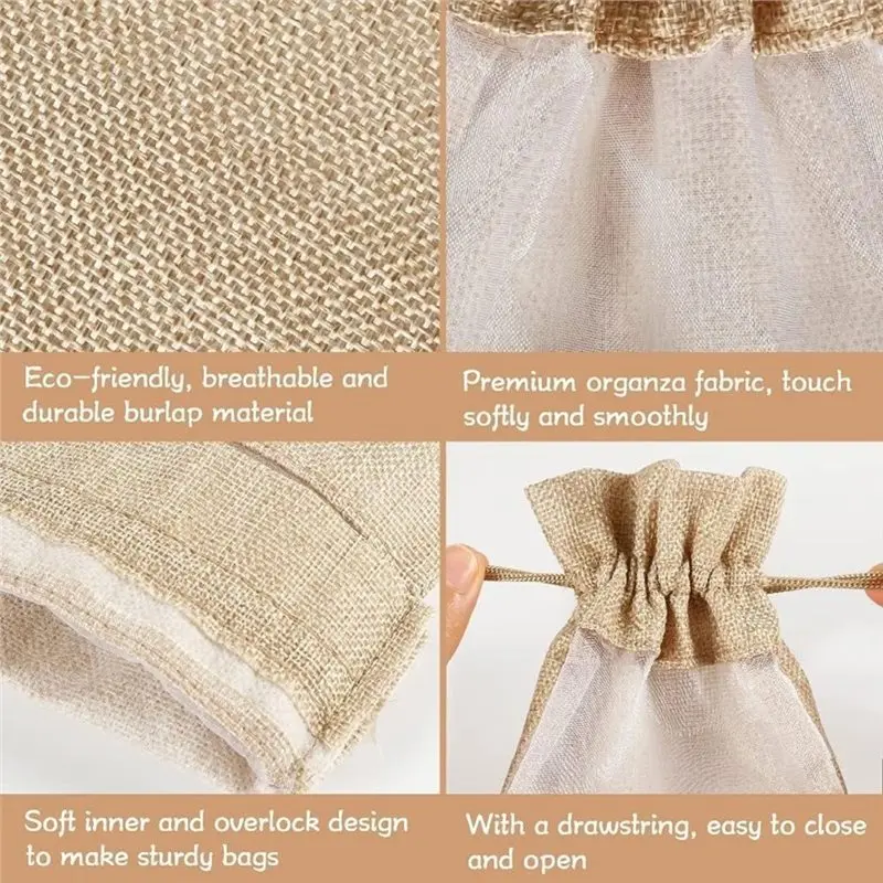 【CYBER MONDAY】10Pcs Wine Gifts Bag, Burlap Drawstring Wine Bag With Transparent Window (Suitable For Wine & Champagne Bottle)