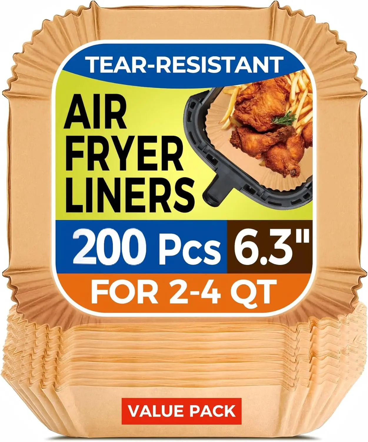

Disposable Square Air Fryer Liners 200 Pack Nonstick Oil Proof Parchment for Small Baskets Oven Safe