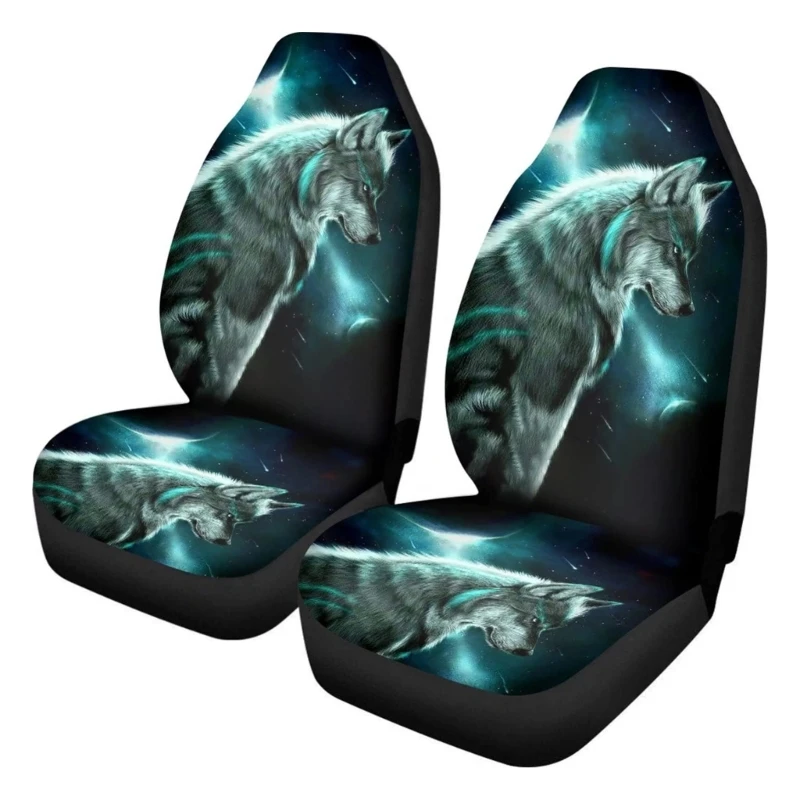 XA6H Stretchable Customizable 3D Wolf Pattern Car Cushion Covers Protectors Quick Installation For SUVs And Sedans 2pcs