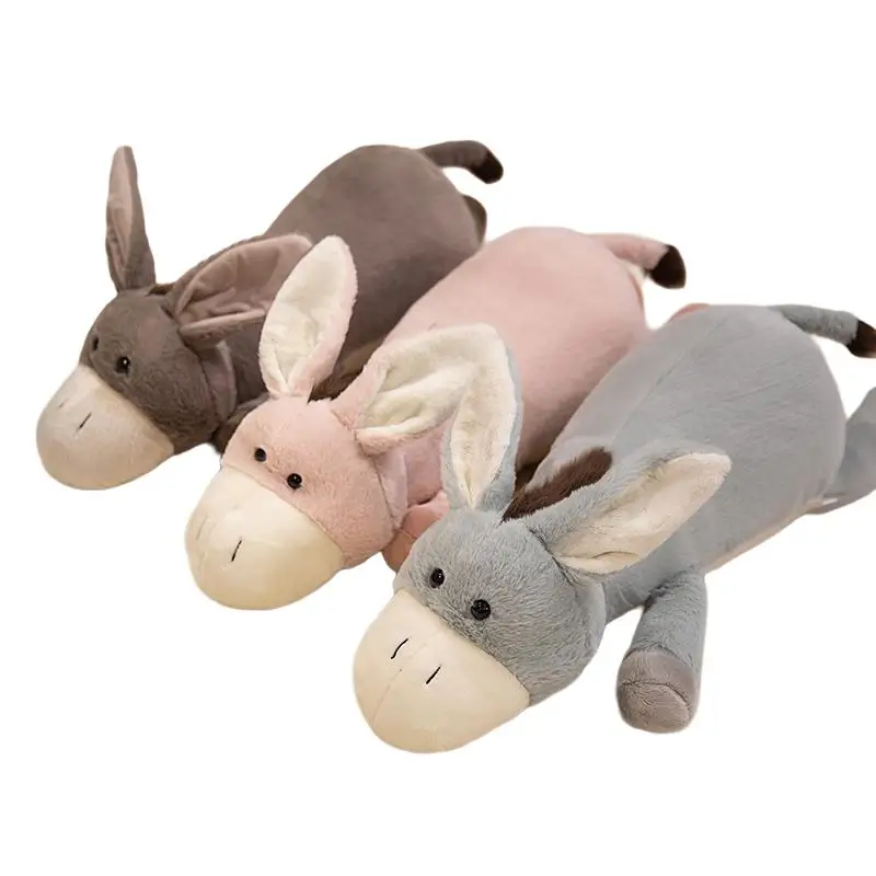 

50~110cm Lying Donkey Plush Pillow Stuffed Brown Pink Blue Cartoon Animal Sleeping Companion Birthday Gift