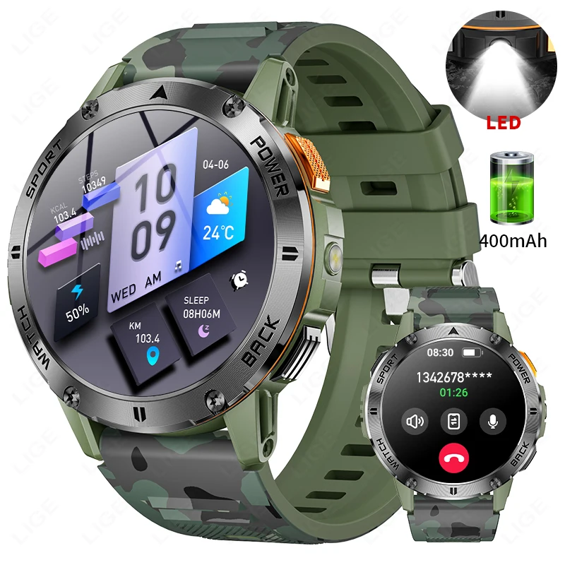 LIGE 400mAh Military Grade Men's Smart Watch LED Flashlight Outdoors Sports Smart Watch Wristwatch Smart Watches For Android IOS