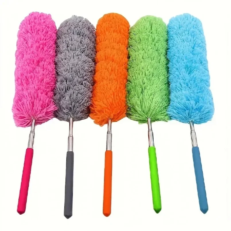 Electrostatic Dust Duster Telescopic Flexible Stainless Steel Household Feather Duster Cleaning Tool Microfiber Dust Brush