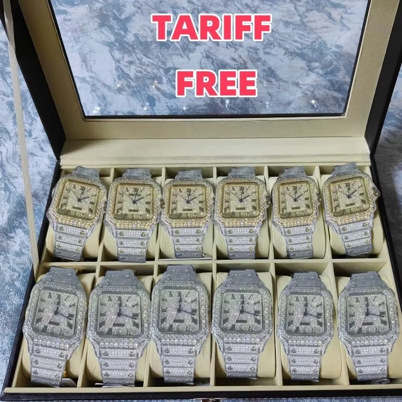 Luxury Iced Diamond Watch Brand Vvs Moissanite Mechanical Stainless Steel Custom Buss Men's Down Watch