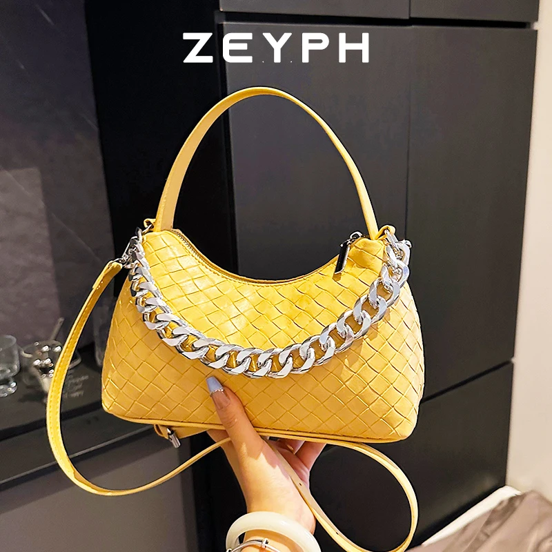 

Zeyph Simple Weave Designer Shoulder Bag Commuting Must Have Pu Material Handbag Chain Decoration Women s Four Seasons Bag