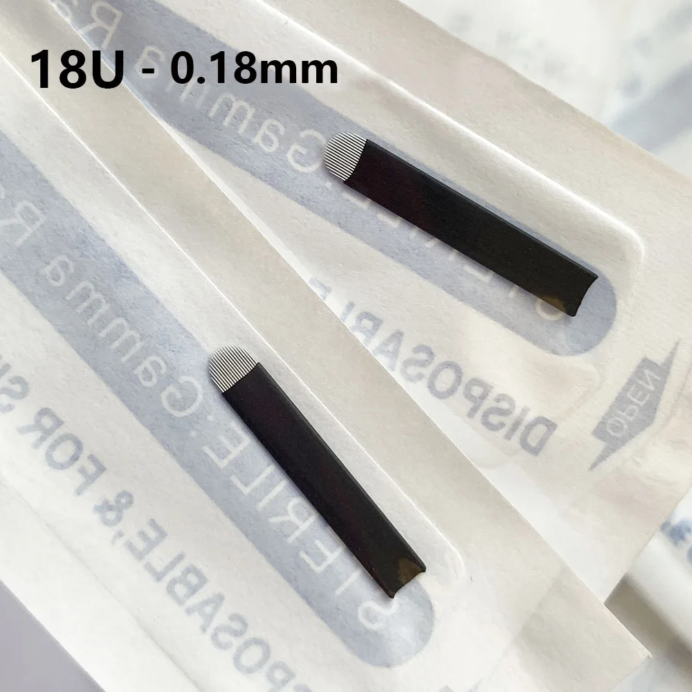 50pcs 0.18mm 18U Black/Blue/Pink Nano Microblading Needles Flexy Aguja Permanent Makeup Eyebrow Tebori Agulhas Tattoo Supplies