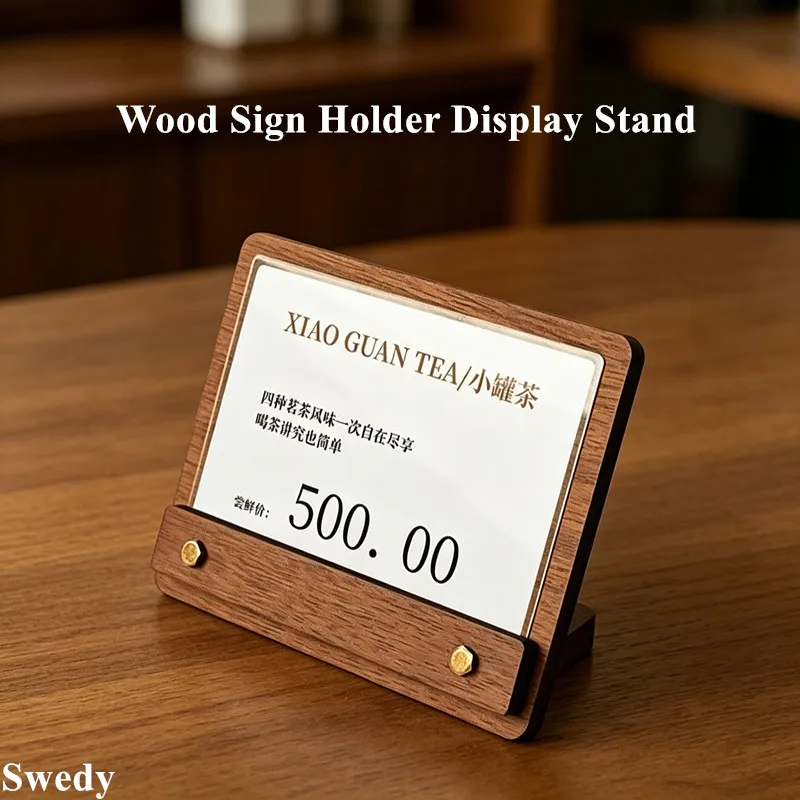 5 Pieces Wooden Price Advertising Board Desktop Price Label Tags Acrylic Poster Menu Paper Holder Label Holder