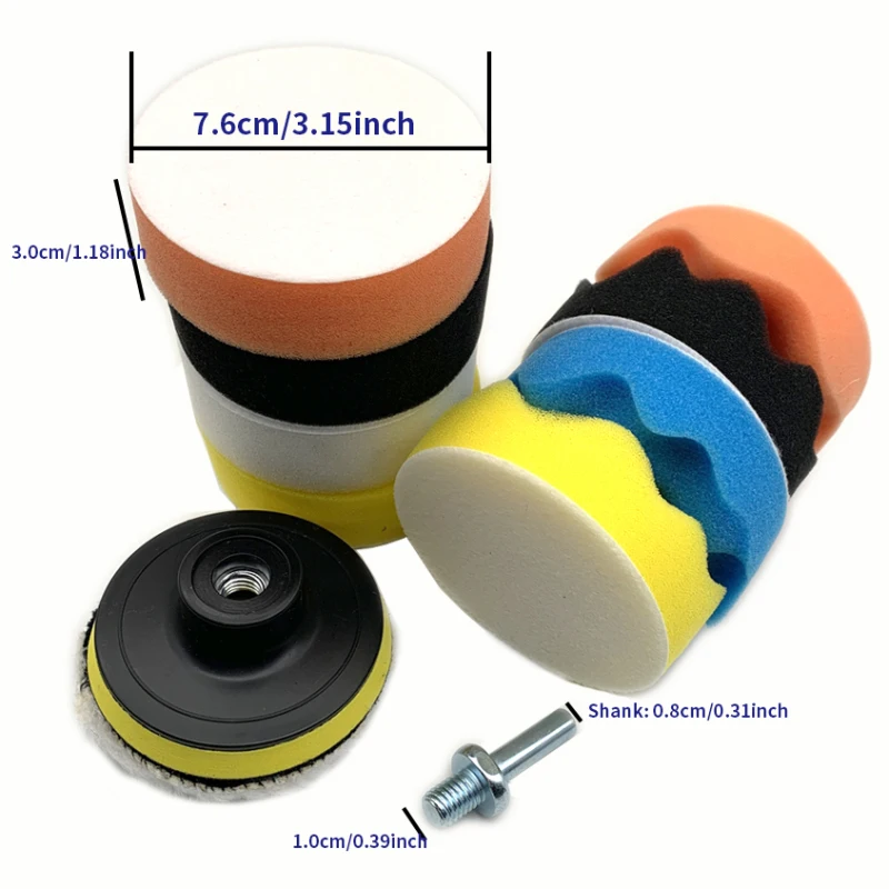 11Pcs Kit 3-Inch Buffing Pad Car Foam Drill Sponge Wool Polishing Pads Car Buffer Polisher for Sanding, Waxing, Sealing Glaze