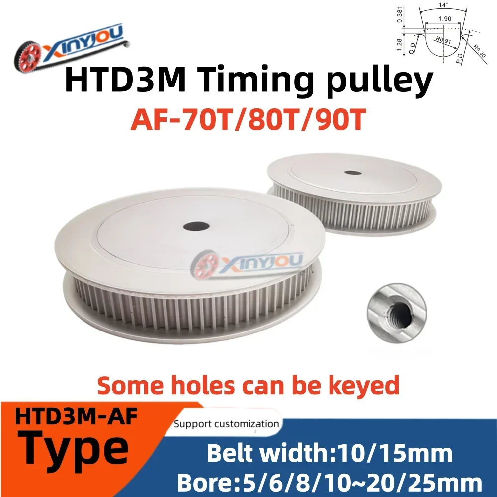 

HTD3M AF-Type Timing Pulley 70/80/90Teeth for Belt Width 10/15mm Bore 5-25mm Toothed & Smooth Surfaces Belt Drive Systems