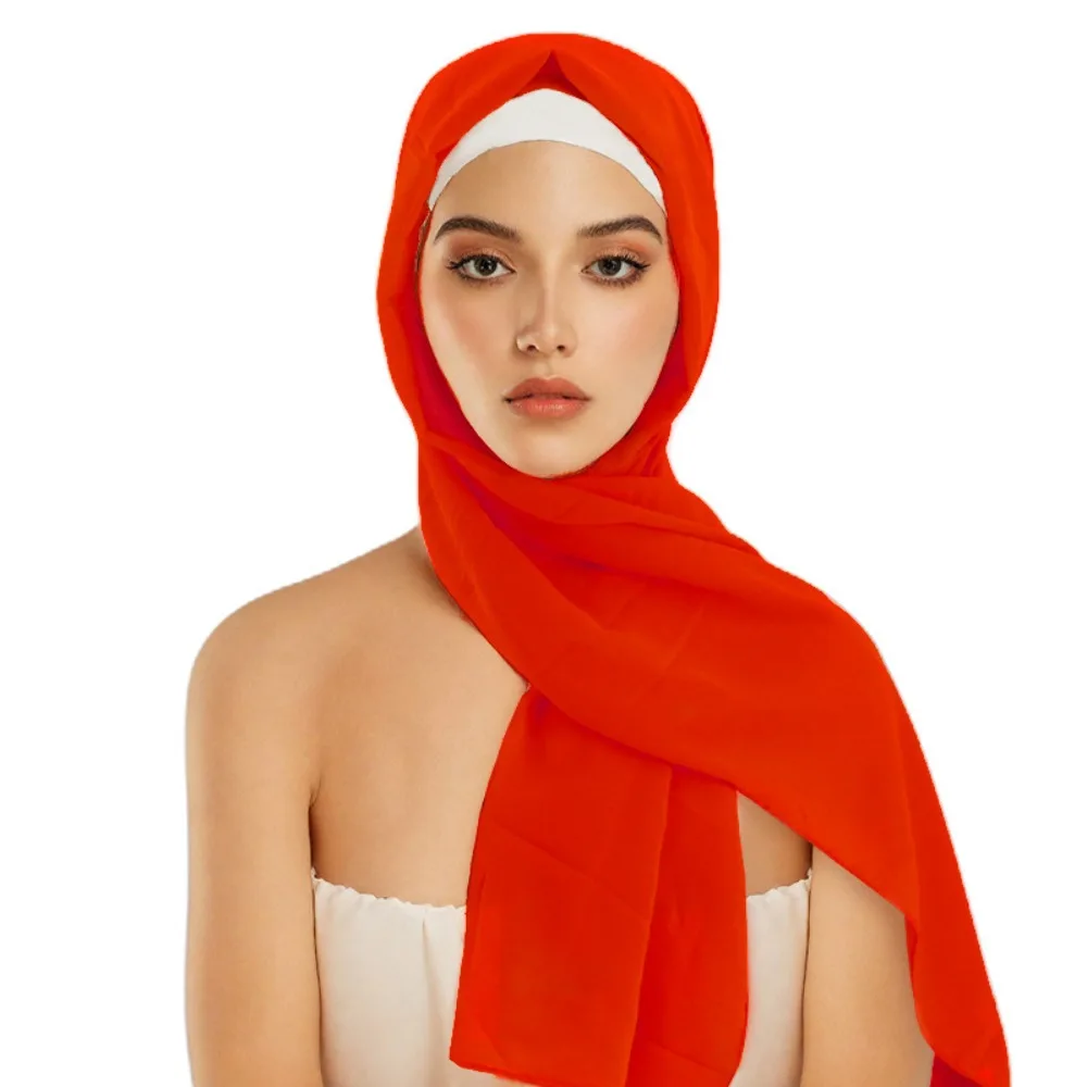 

Solid Color Chiffon Hijab Scarf Long Size Bubble Pearl Headscarf Plain Design Folded Style Head Wrap Ladies Headwear