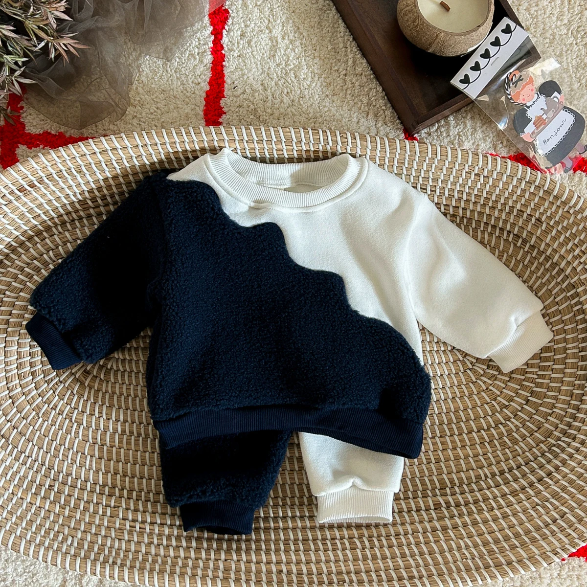 0-3Y Newborn Boy Set Baby Clothes Winter Kids Clothing Thicken Flanne Infant Suit Outfits Blue White Splic Tops+Pants Cause Wear