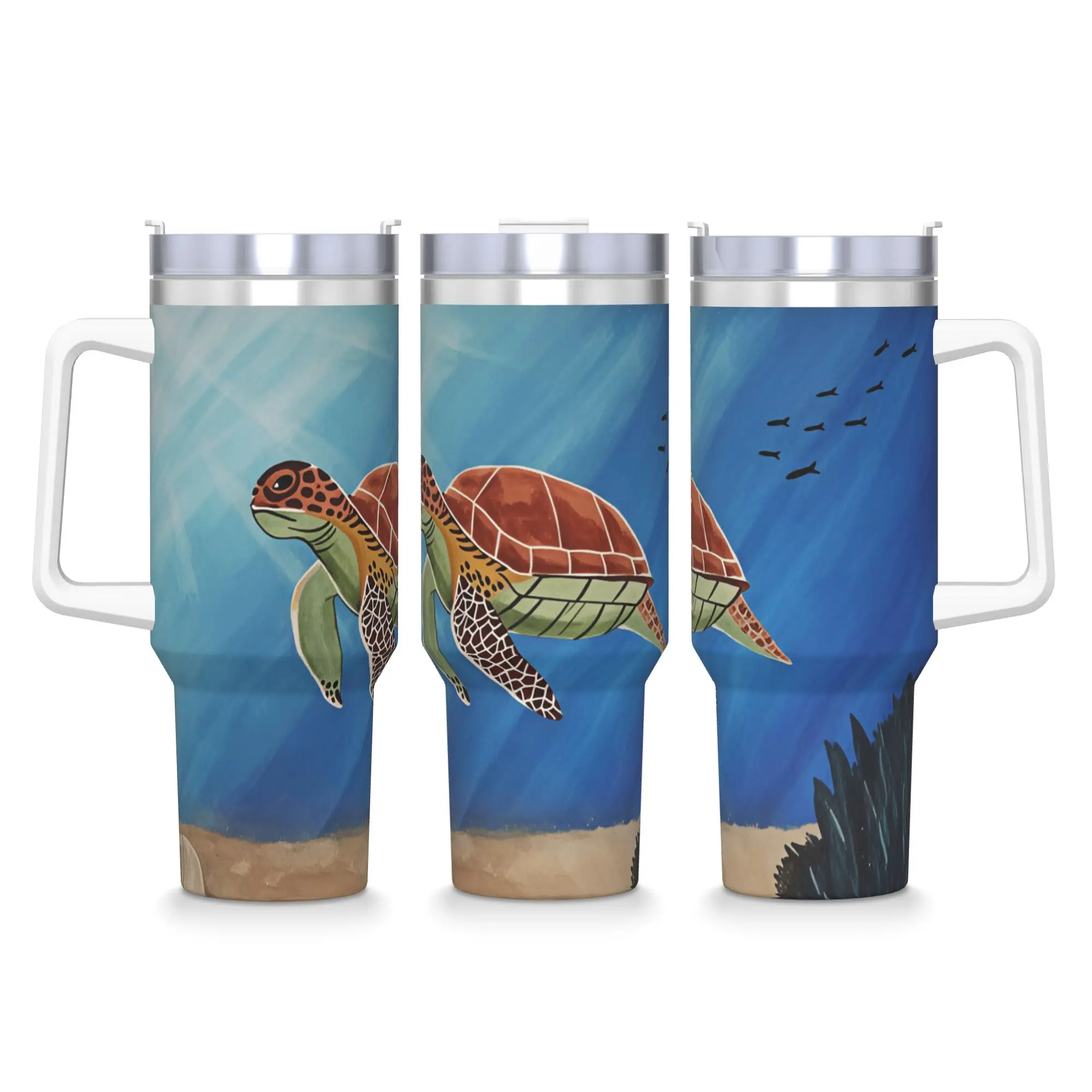 Stainless Steel Tumbler Hand Painted Sea Turtle Underwater Scene Mugs Cup With Straws  Travelist Hot Drinks Water Bottle