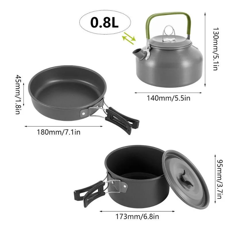 Camping Cooking Set Camping Cookware Travel Tableware Outdoor Picnic Set Teapot for 2-3 Peaple Non-stick Pots Assorted Sets