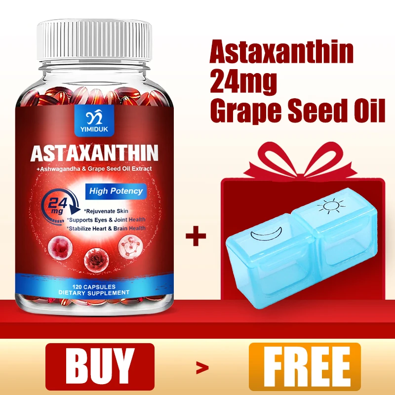 

Astaxanthin Capsules - 24mg - Premium Antioxidant Supplement to Support Eye, Skin, Joint & Immune System Health