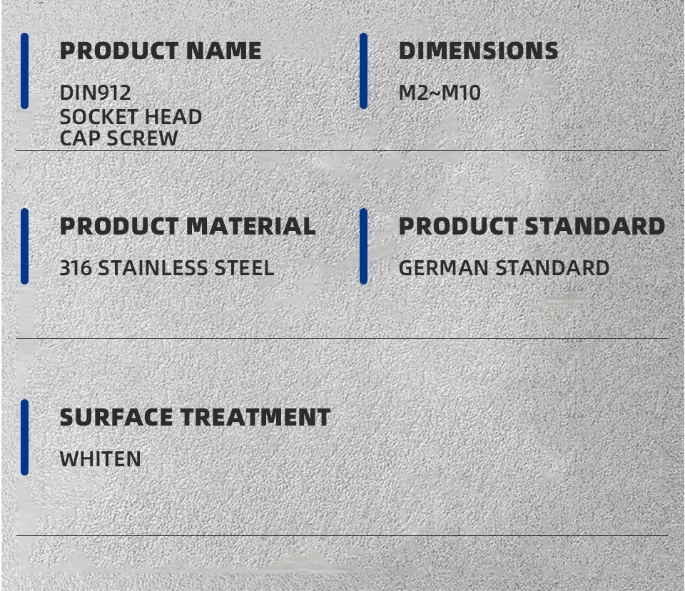 DIN912 Befestigungselemente M2 M2.5 M3 M4 M5 M6 M8 M10 316 Edelstahl Innensechskantschrauben A4-70 Sechskant-Flachkopfschrauben – Detail 4