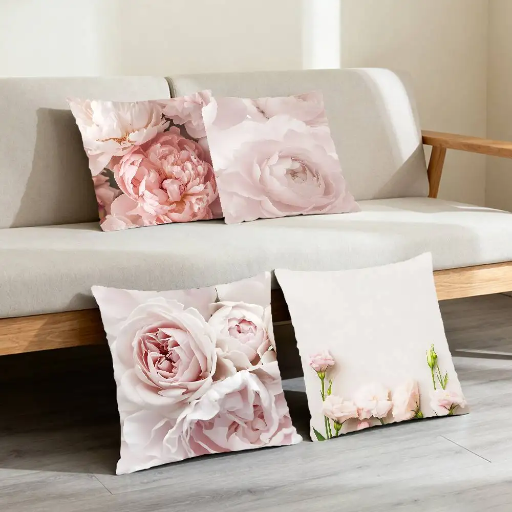 Modern Pink Flowers Series Pillow Case Elegant Couple Home Living Room Bedroom Decorative Pillowcase Sofa Cushion Cover