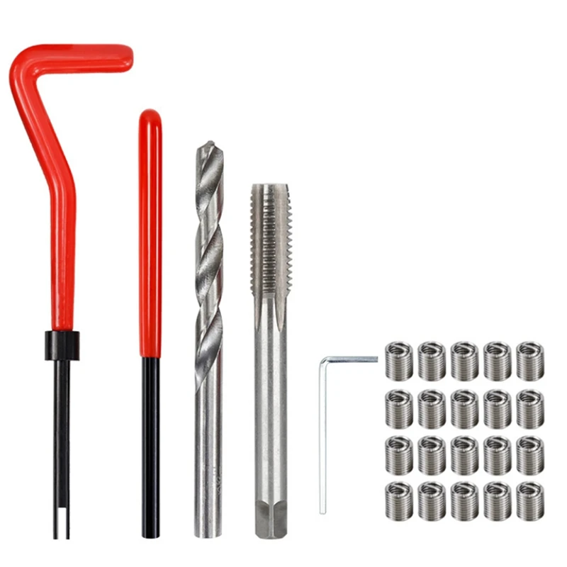 

AA01-M7 Car Drill Bit Tool Metric Thread Repair Insert Kit Helical Coil Car Repair Tool Coarse Crowbar Screw Tooth Repair Kit