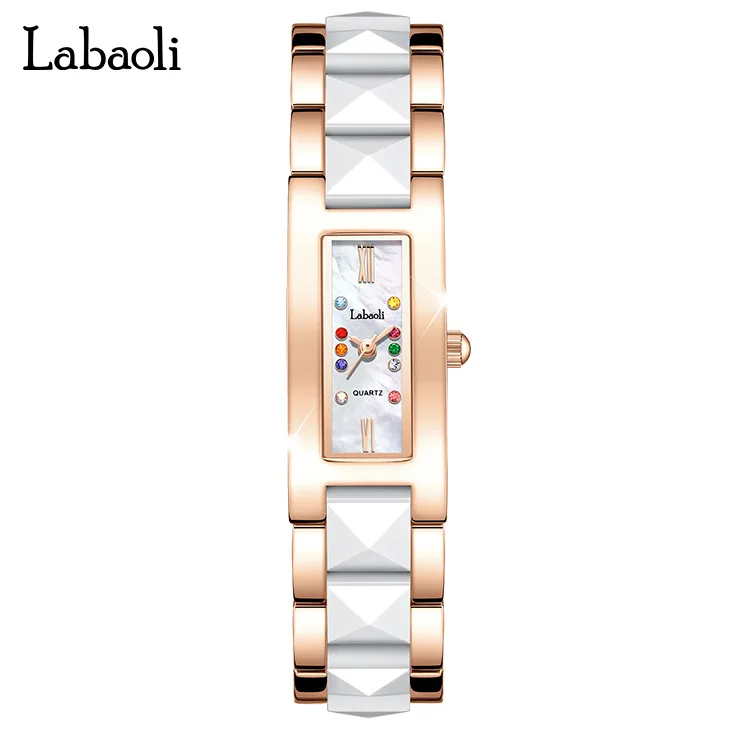 Women Quartz Watch Luxury Rectangle Clock Rose Gold Sliver White Ceramic Orologio Colorful Diamond New Reloj Ladies Wristwatch