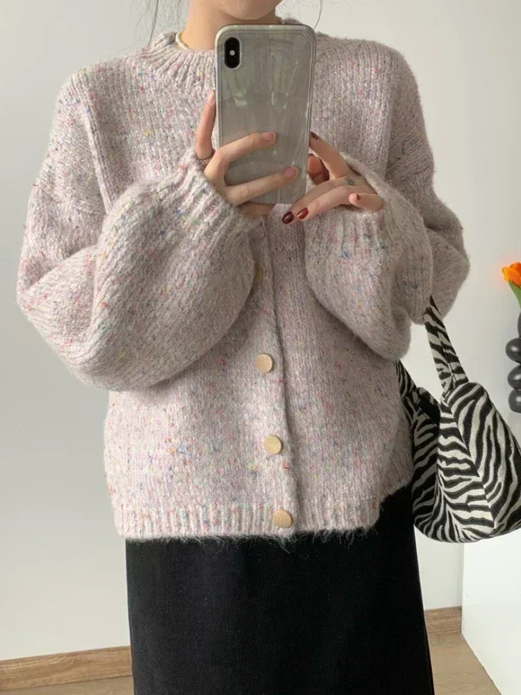 Autumn New Colorful Dot Sweaters for Women Round Neck Single-breasted Sweater Cardigan Korean Fashion Loose Knitted Cardigan