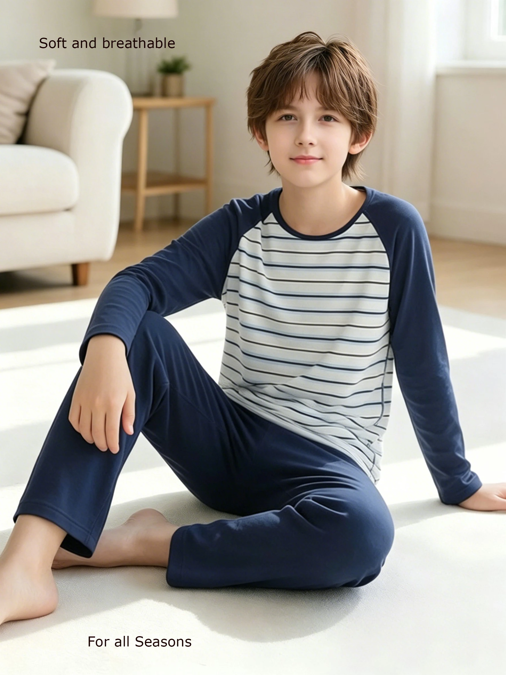 Children's pajamas modal grade A Big boys home wear 7-13Y summer medium-sized children's striped home wear set