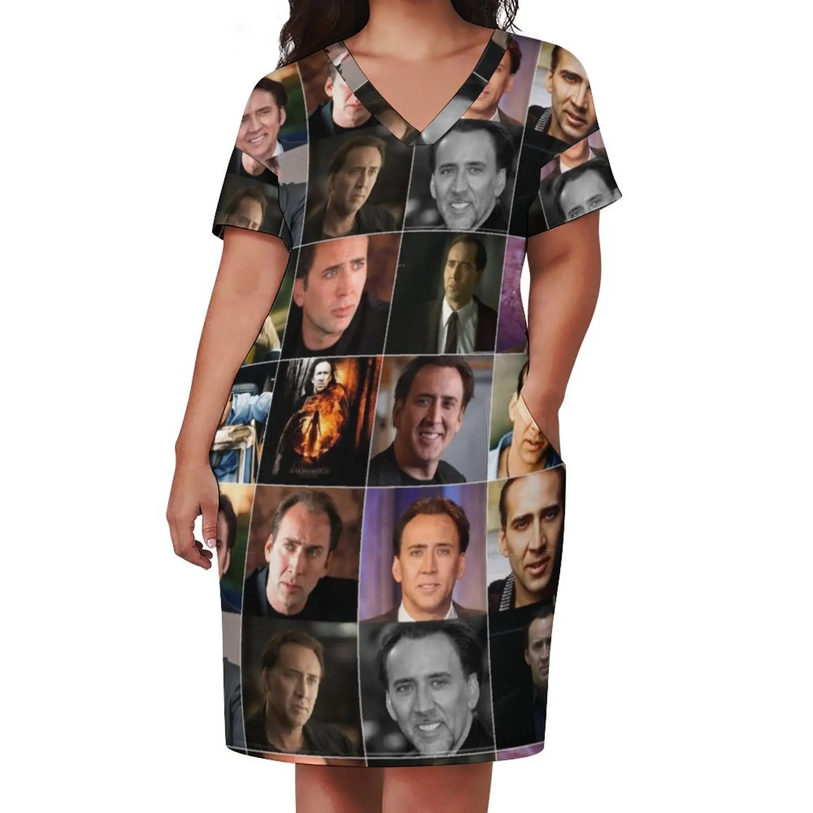 Nicolas Cage Photo Collage Loose Pocket Dress dress for women 2025 dresses for womens 2025 dresses for prom