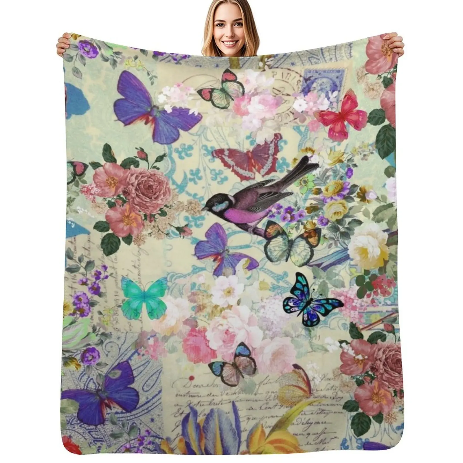 

Colorful bird butterflies vintage floral pattern Throw Blanket Single For Baby Luxury St Fashion Sofas Blankets