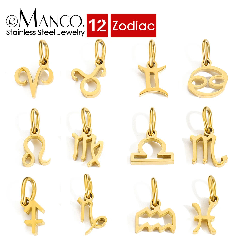 EMANCO 12 Zodiac Signs Pendant Charms Stainless Steel Constellation Necklace Birthday Gift