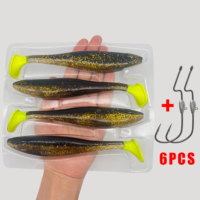 4 Stück weiche Angelköder mit 2 Liple-Haken, einzigartige vibrierende Schwimmaction, gut gefertigte Angelköder für Barsch, Forelle, Crappie Walleye – Detail 13