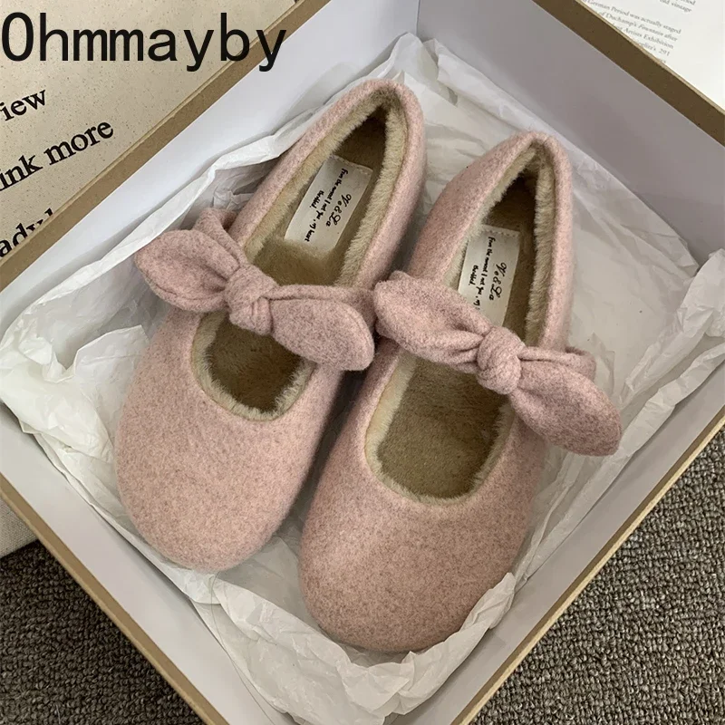 Vintage Warm Fleece Women Mary Jane Shoes Outdoor Comfort Soft Sole Flats Concise Outdoor Cute Shoes