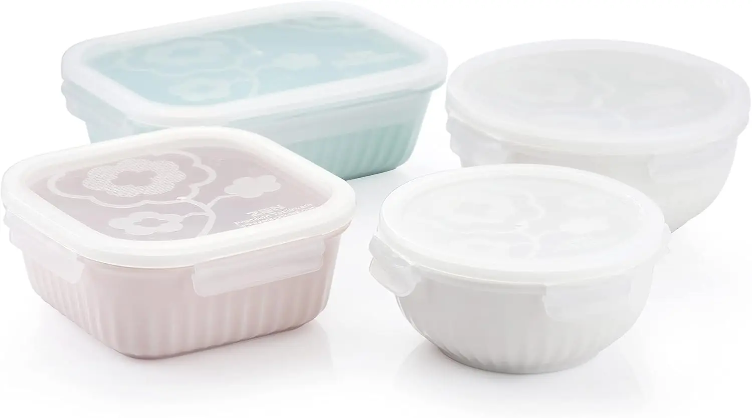 

Pleats Porcelain Serve and Store Airtight Container Mix Set of 4, Mixed Color