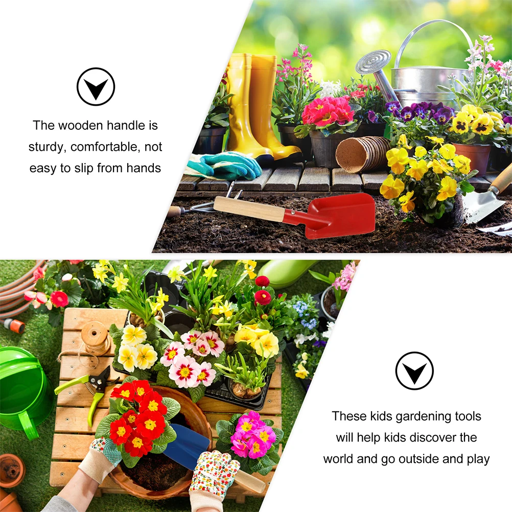 Juego de herramientas de jardinería para niños, pala con mango de madera, rastrillo, paleta, guantes, actividad al aire libre, regalo educativo divertido, 5 uds.