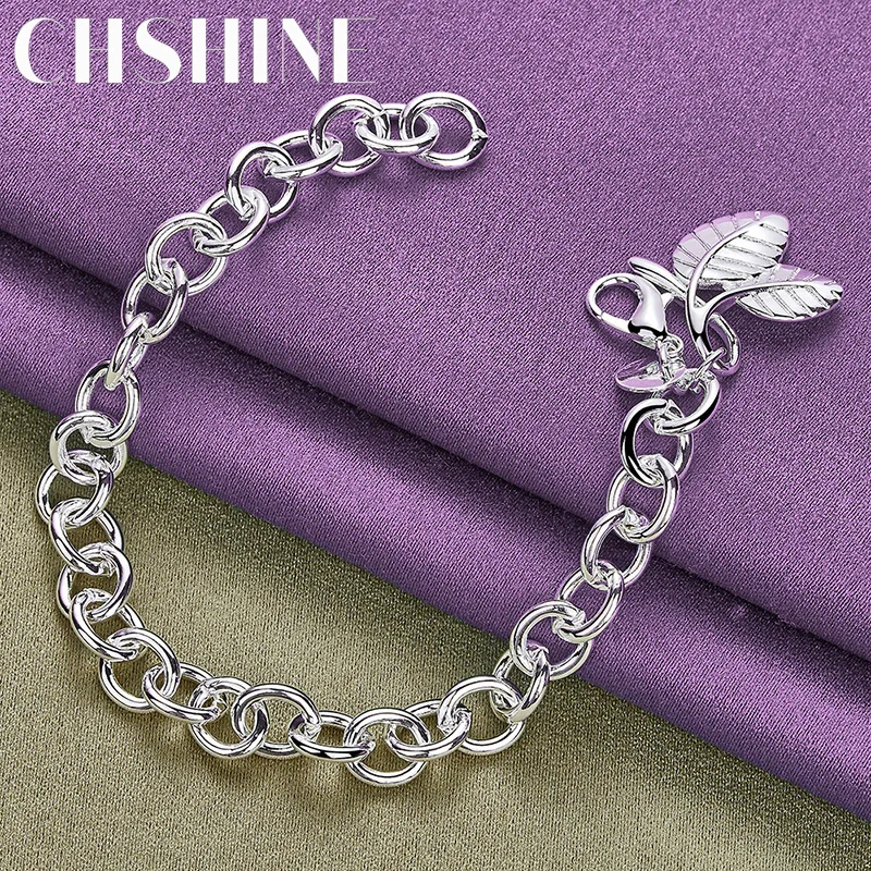 CHSHINE 925 Sterling Silver Leaf Pendant Bracelet For Women Girl Fashion Charm Jewelry Gifts Chain Wedding Party