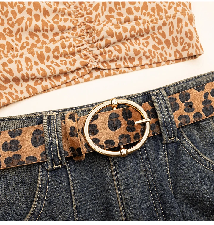 Maikun New Leopard Women's Belt Gold Irregular Alloy Pin Buckle Belt Fashion Versatile PU Belt 3.7cm Width