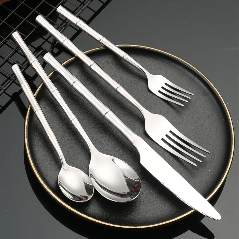 Thickened Stainless Steel Steak Knife Imitation Bamboo Handle Dining Fork Spoon Western Tableware Cutlery Set Household