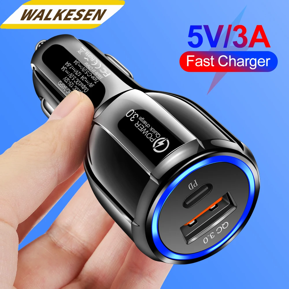 شاحن سيارة USB لهاتف iPhone ، Xiaomi ، هاتف محمول سامسونج ، شاحن سريع من النوع C في سيارة PD ، 15 وات