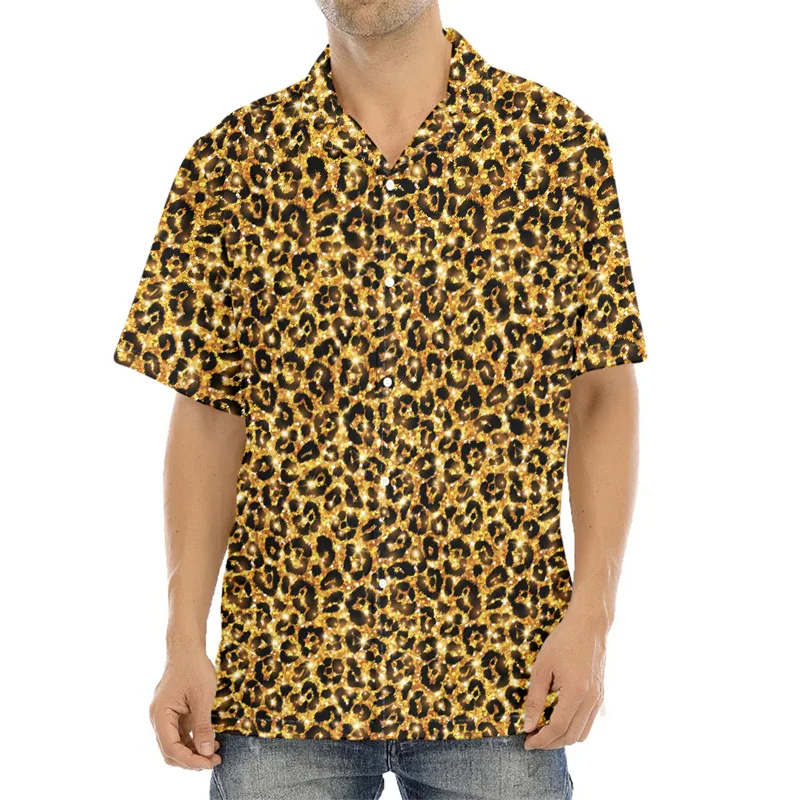 Camisas masculinas com estampa leopardo 3D, estilo Harajuku, camisas legais de manga curta, streetwear casual, blusas infantis da moda, verão