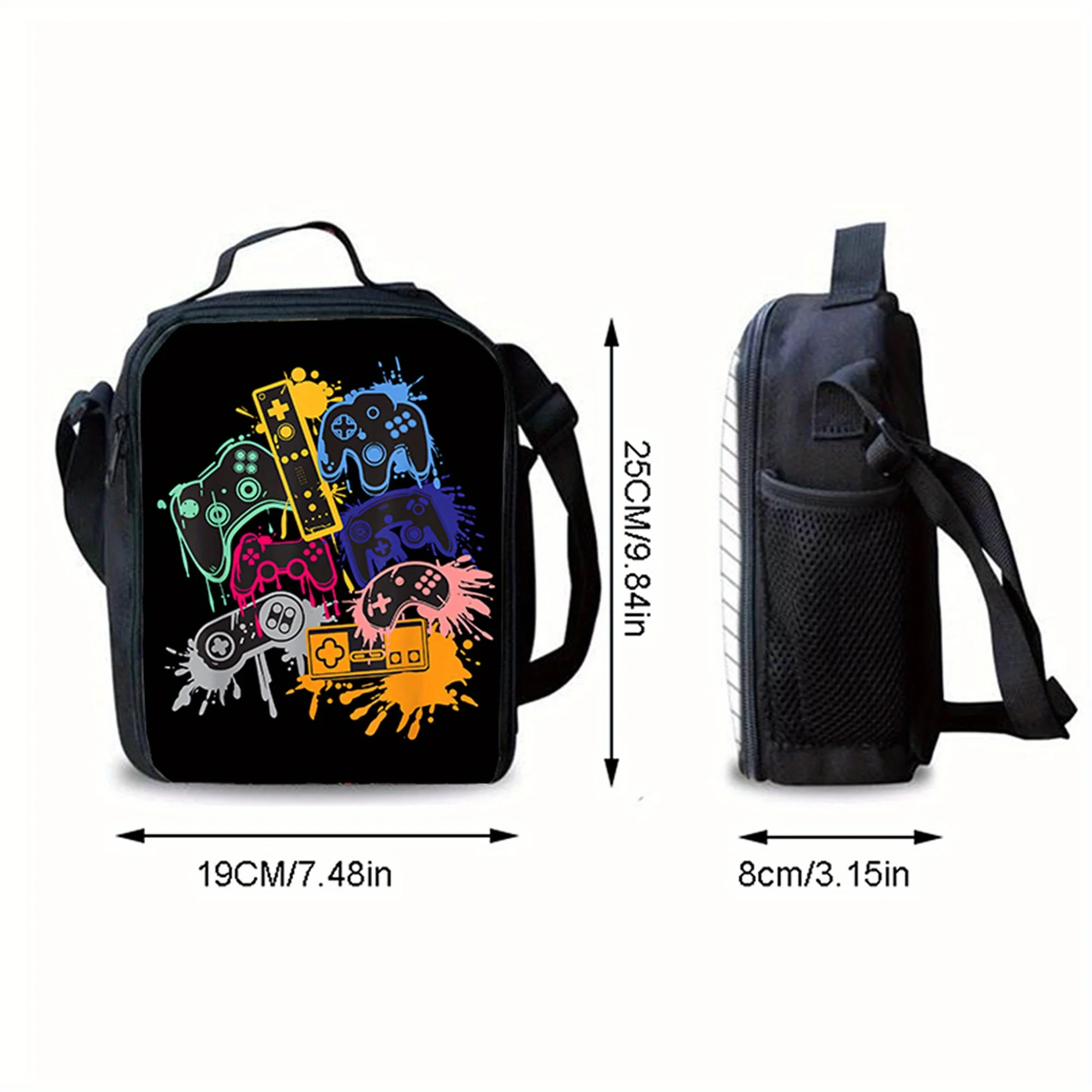 Graffiti Gamepad Pattern Lunch Bag FashionThermal Insulation Large-capacity Outdoor Picnic Bag Practical Back-to-school Gift