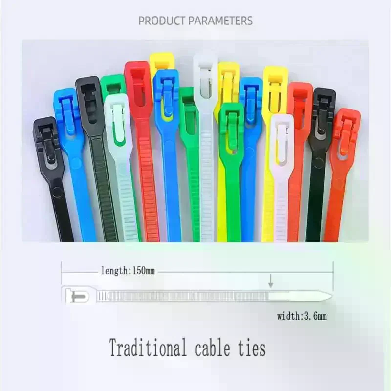100PCS Detachable Cable Ties Colored Plastics Reusable Cable Ties Nylon Loop Wrap Zip Ttype Cable Tie Wire Bandage Tie